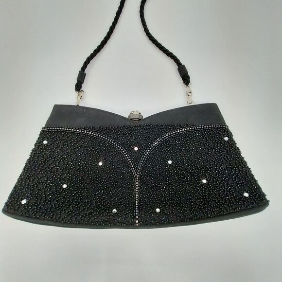 Gino Aldrovandi Black Sparkly Evening Purse with Rhinestones Shoulder Bag 10"x6" - Picture 1 of 14